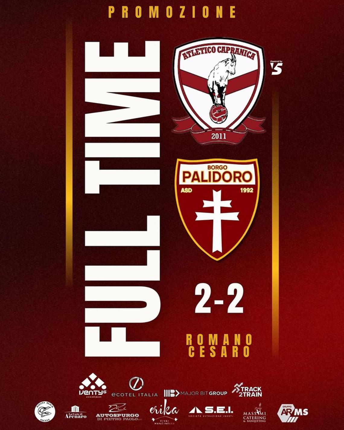 Il Borgo Palidoro impatta 2-2 con l’Atletico Capranica