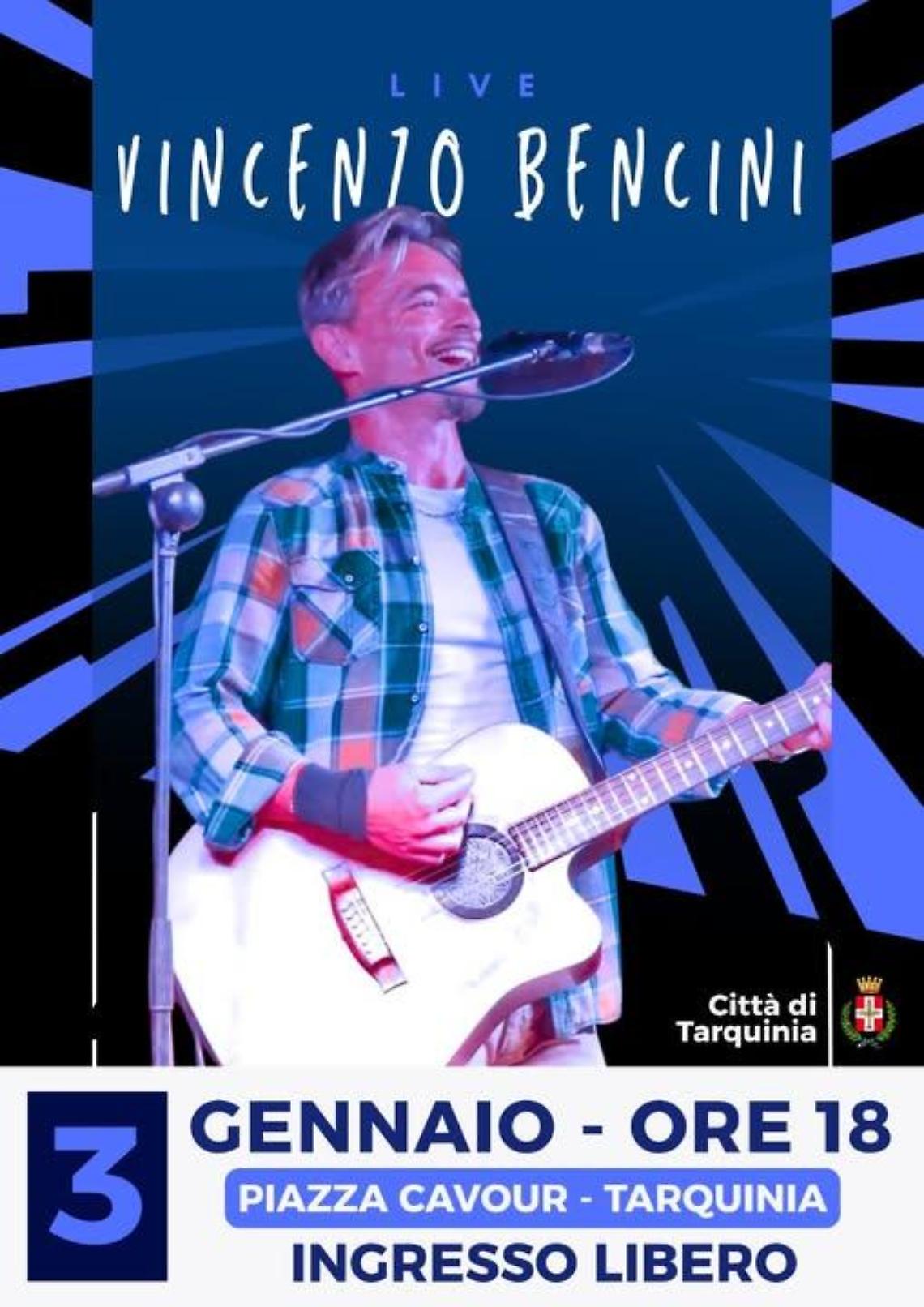 Vincenzo Bencini in concerto a piazza Cavour sabato 3 gennaio dalle 18